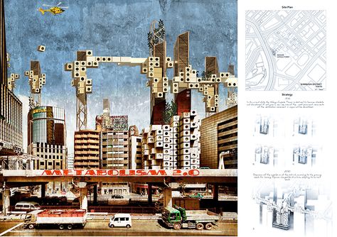 the city above the city competition METABOLISM 2.0 designboom Metabolist Architecture, Kisho Kurokawa, Nakagin Capsule Tower, Green Architecture, Diagram Architecture, Japanese Architecture, City Architecture, Futuristic Architecture, Retro Futurism