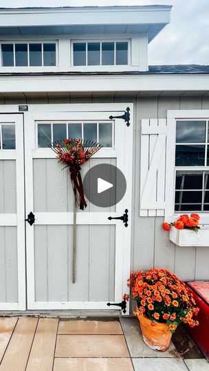 Garden Shed Doors, Rake Wreath, Raking Leaves, Shed Doors, Jump In, Fall Ideas, Autumn Decor, My Parents, Garden Shed