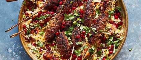 Impress with homemade zesty lamb koftas on a bed of vibrant jewelled rice, flavoured with pomegranate seeds, cumin, coriander, cardamom pods, saffron and pistachios Jewelled Rice, Lamb Mince Recipes, Jeweled Rice, Lamb Koftas, Lamb Kofta, Almond Rice, Kofta Recipe, Mince Recipes, Rice Salad