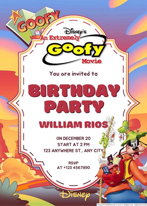 Free Editable A Goofy Movie Birthday Invitation | Download Hundreds FREE PRINTABLE Birthday Invitation Templates Media Goofy And Max Disney, Goofy Movie Party, Powerline Goofy Movie, Spring Birthday Ideas, Goofy Birthday, Movie Trivia Games, Movie Birthday Party, A Goofy Movie, 3rd Birthday Party Ideas