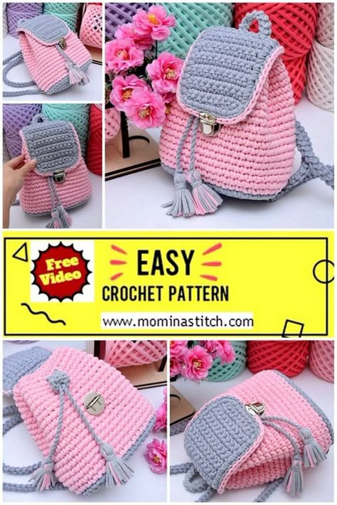 Crochet Bags Free Patterns, Crochet Purse Pattern, Crochet Backpack Pattern, Mochila Crochet, Free Crochet Bag, Beginners Crochet, Crochet Backpack, Purse Pattern, Crochet Bag Pattern Free