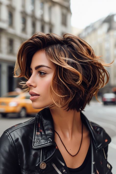 From Subtle to Bold: 19 Caramel Balayage Styles for Every Hair Type Caramel Hair Short Bob, Short Brunette Balayage, Caramel Balayage Short Hair, Brown Hair Balayage Ideas, Dark Brown With Caramel Highlights, Brunette Hair Balayage, Hair Balayage Ideas, Short Hair Brunette, Curly Brunette