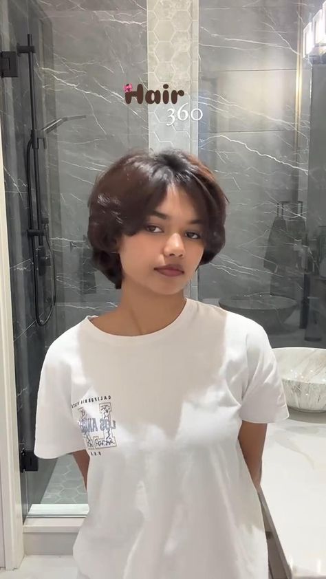 Featuring @anupria._ Boycut For Women Curly Hair, Short Round Haircut, 360 Pixie Haircut, How To Style Pixie Hairstyles, Pixie Haircut Korean, Really Short Hairstyle Women, Long To Short Hair Before And After, Short Hair Chubby Face, 360 Haircut