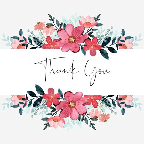 Thank you card with red green floral wat... | Premium Vector #Freepik #vector #flower-backdrop #flower-wreath #flower-border #watercolor-wreath Flower Painting Border, Floral Thank You, Thank You With Flowers, Thank You Card Flowers, Flower Logos Ideas, Thank You Page Design, Thank You Design, Flowers Border Design, Vector Flower Design