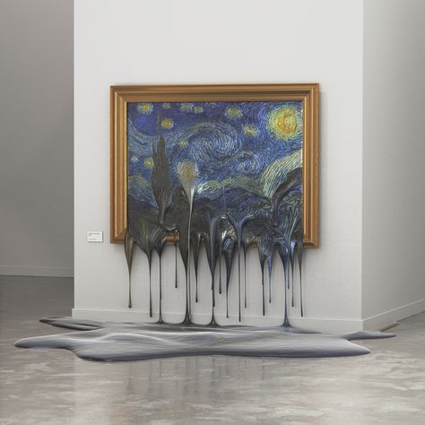 Famous Painting Disappearing by Alper Dostal – Fubiz Media Burned Canvas Art, 3d Art On Canvas, Melting Painting, Melting Art, معرض فني, Galleria D'arte, Painting 3d, Art Parody, Interactive Art