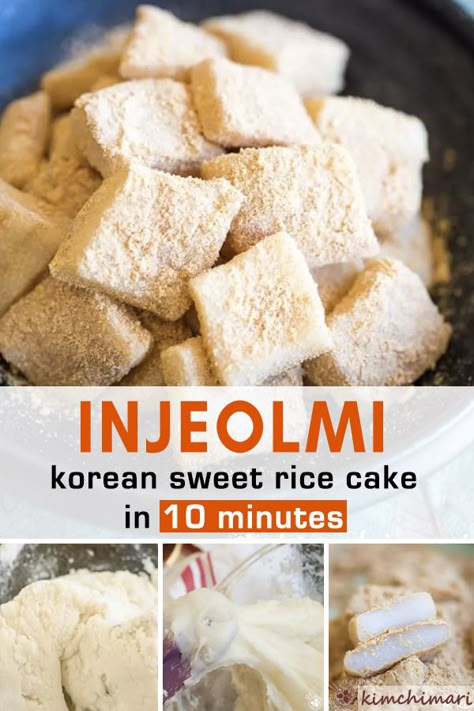 Korean rice cake (Injeolmi) made in the microwave in 10 minutes! Just need sweet rice mochiko flour, roasted soybean flour, sugar and salt. #koreanricecake #asianfood #glutenfreerecipes #veganrecipes #kimchimari Korean Treats, Cake In The Microwave, Sweet Rice Cake, Korean Rice Cakes, Mochiko Flour, Asian Treats, Rice Flour Recipes, Korean Seoul, Sweet Sticky Rice