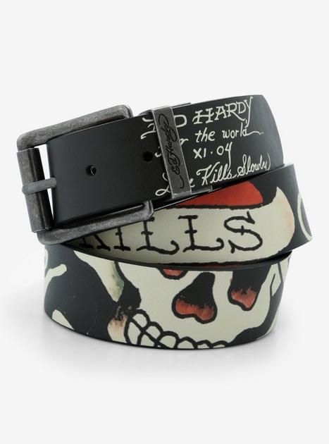 Ed Hardy Tattoo Skull Belt | Hot Topic Ed Hardy Belt, Ed Hardy Men, Boy Best Friend Gifts, Cool Belts, Emo Gifts, Ed Hardy Tattoos, Skull Belt, Tattoo Skull, Disney Dragon