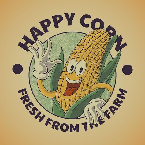 Chips Logo Design Ideas, Corn Illustration Design, Corn Cartoon, Corn Illustration, Corn Products, Vintage Mascot, Cart Logo, Premium Vector Cartoon, Character Logo