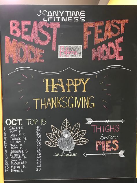 Thanksgiving Gym Chalkboard, Thanksgiving Gym Quotes, Thanksgiving Blackboard Ideas, Gym Chalkboard Ideas, Anytime Fitness Chalkboard, Gym Chalkboard, Blackboard Ideas, Thanksgiving Chalkboard, Protein Shop