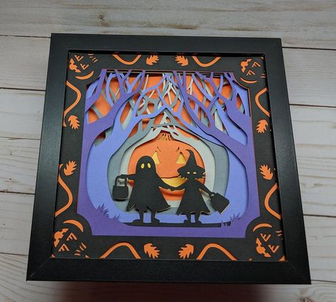 Decorative Halloween Illuminated Shadow Box light up | Etsy Halloween Shadow Box, 3d Paper Art, Cricut Halloween, Box Light, Image 3d, Paper Artwork, Fall Halloween Decor, Up Halloween, Halloween Fall