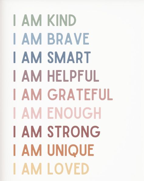 Kid Vision Board Pictures, I Am Brave Quotes, I Am Kind I Am Smart I Am Important, Spirit Quotes Motivation, Classroom Affirmations For Kids, Kid Motivational Quotes, Classroom Affirmations, Kids Affirmations, Journal Bible Quotes