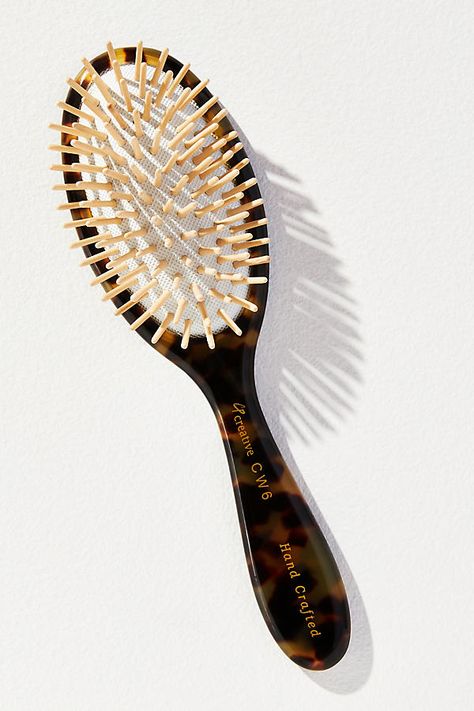 Birchwood bristles; cellulose acetate Imported | Hand-Crafted Italian-Made Hair Brush by Creative Pro Hair Tools in Brown, Women's at Anthropologie Wood Hair Brush, Aesthetic Hairbrush, Autumn Wishlist, Bamboo Hair Brush, Best Hair Brush, Pro Hair, Hair Gloss, Wooden Brush, Tortoise Shell Hair