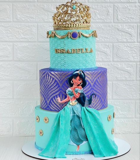 Jasmine Princess Birthday Party Ideas, Jasmine Party Ideas, Jasmine Cake Princess, Princess Jasmine Birthday Party Cake, Jasmine Themed Birthday Party, Princess Jasmine Cake Ideas, Aladdin Cake Ideas, Aladdin Theme Cake, Princess Jasmine Birthday Cake