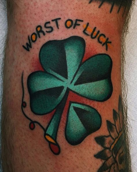 American Traditional Shamrock Tattoo, Four Leaf Clover Tattoo Traditional, Traditional Clover Tattoo, Traditional Mermaid Tattoos, Traditional Tattoo Filler, Traditional Tattoo Reference, Traditional Dagger Tattoo, Shamrock Tattoo, Old School Traditional