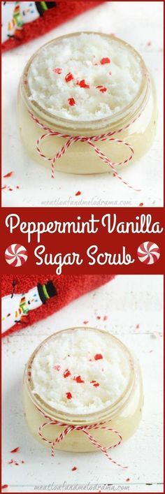 Peppermint Vanilla Sugar Scrub, Christmas Sugar Scrubs, Easy Sugar Scrub, Vegan Mug Cakes, Homemade Holiday Gifts, Sugar Scrub Homemade, Sugar Scrub Recipe, Sugar Scrub Diy, Sugar Scrubs