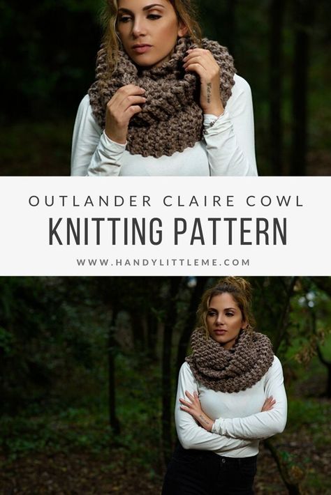 Outlander Cowl Knitting Pattern from the Outlander TV series. Make your own version of Claire's cowl with this free pattern. #outlander #cowl #outlanderknits #knitting #knittingpattern Outlander Cowl, Outlander Patterns, Outlander Knitting Patterns, Infinity Scarf Knitting Pattern, Knit Cowl Pattern Free, Outlander Knitting, Knitted Wrist Warmer, Outlander Claire, Cowl Knitting