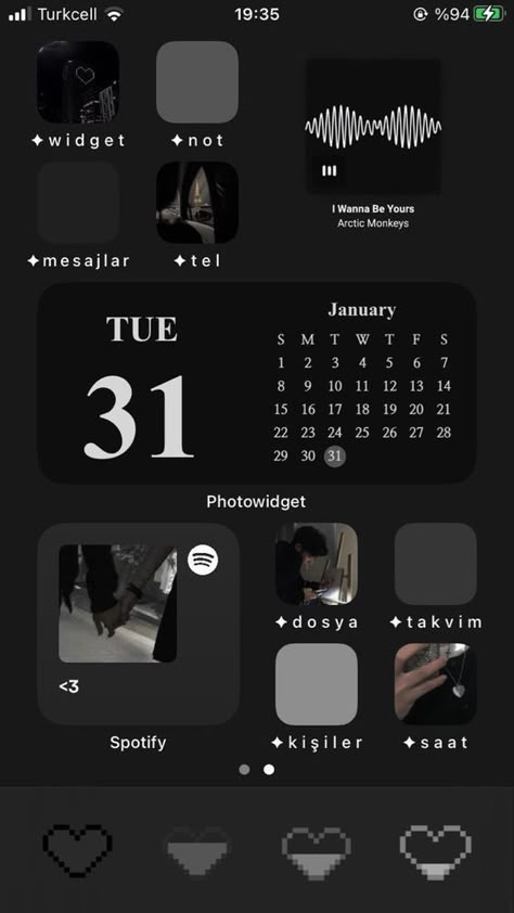 Dark Theme Iphone Home Screen, Iphone Customization Ideas Dark, Iphone Homescreen Ideas Dark, Phone Theme Ideas Dark, Dark Phone Theme, Iphone Dark Theme, Phone Apps Iphone, Theme Phone, Iphone Wallpaper Ios