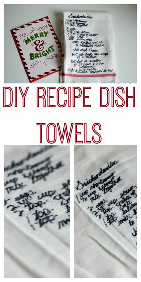 Dish Towels Diy, Diy Kitchen Gifts, Inexpensive Mother's Day Gifts, Recipe Towel, Embroidery Easy, Frugal Wedding, Diy Towels, Diy Recipe, Towel Crafts