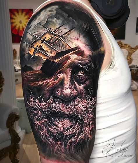 Last ship facemorph for the year 😅. Done at @elysium_studios . . . . . . . . @tatsoul @fkirons @inkedmag @fkirons @saniderm @heliostattoo… Arlo Tattoo, Arlo Dicristina, Jesus Carrying The Cross, Ship Tattoo Sleeves, Carrying The Cross, Mangas Tattoo, Viking Tattoo Sleeve, Poseidon Tattoo, Zeus Tattoo