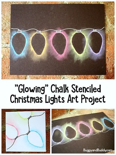 "Glowing" Chalk Stenciled Christmas Lights Art Project for Kids- fun and easy holiday craft for children! #buggyandbuddy #christmasart #artforkids #craftsforkids #kidscrafts #artprojectsforkids #holidaycrafts #christmas Christmas Lights Art, Craft For Children, Chalk Stencils, Fun Diy Craft Projects, Christmas Art Projects, Easy Holidays Crafts, Crafts For Teens To Make, Easy Art Projects, Holiday Crafts For Kids