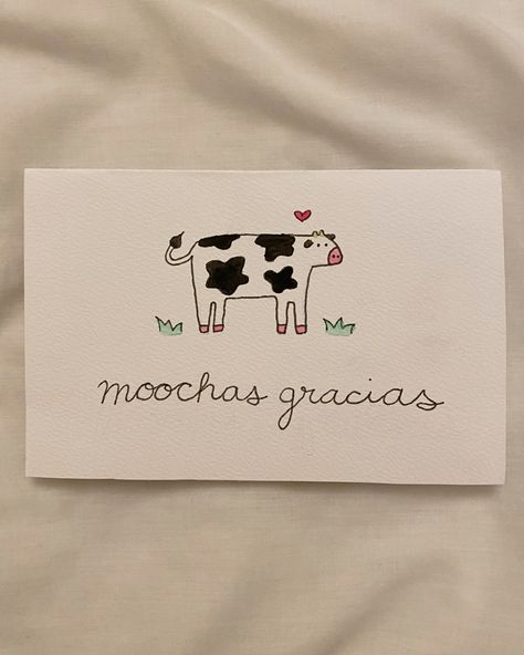 Thank You Card Puns Funny, Puns In Spanish, Thank You Card Doodles, Thank You Cards Drawings, Spanish Paintings Easy, Thank You Doodle Card, Cute Thank You Drawing, Note Card Drawings, Diy Card Thank You