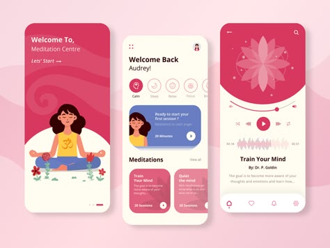 Meditation App Design by CMARIX TechnoLabs on Dribbble App Design Ideas Inspiration, Figma App Design Ideas, Meditation App Design, Wellness App Design, Meditation App Ui, Mobile App Layout, Creative App Design, Health App Design, Mindfulness App