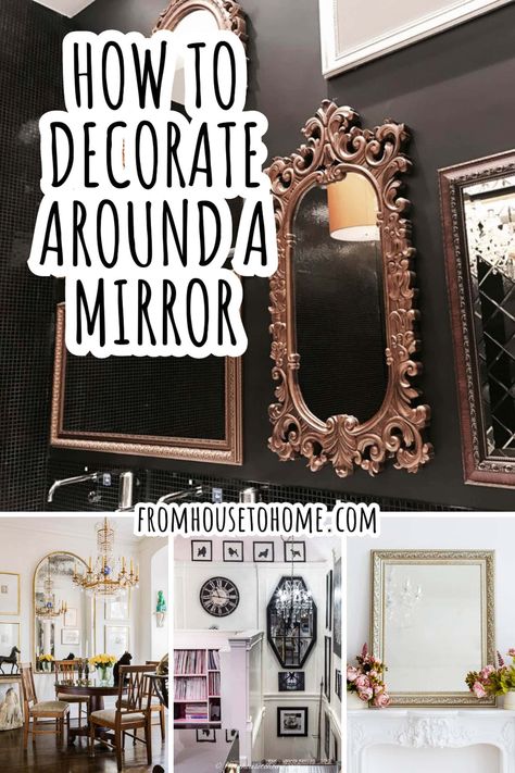 Discover the best techniques for decorating around a mirror. Decorating Around Mirror On Wall, Decoration Around Mirror, Square Mirror Decorating Ideas, What To Put On Either Side Of A Mirror, Unique Bathroom Mirror Ideas, How To Decorate Around A Mirror, How To Hang A Mirror On The Wall, Decor Around Mirror On Wall, Decorate Around A Mirror