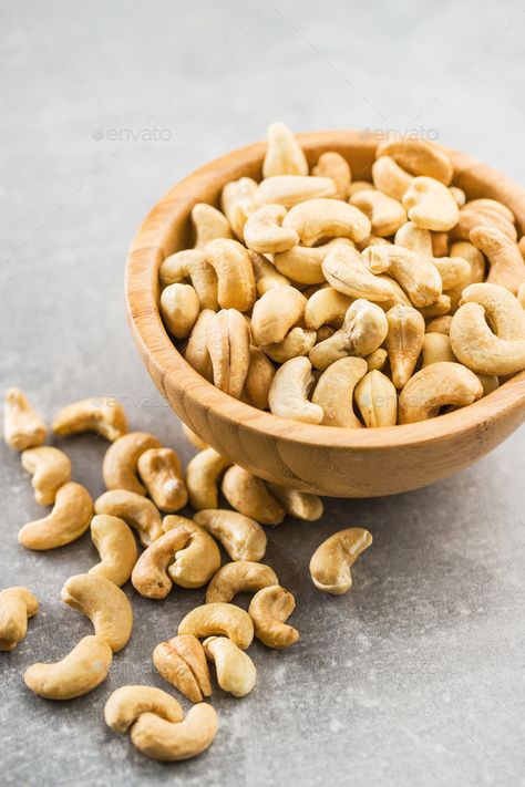 Roasted cashew nuts. by jirkaejc. Roasted cashew nuts in wooden bowl.#nuts, #cashew, #Roasted, #bowl Cashew Nuts Photography, Cashew Health Benefits, Cashews Benefits, Ingredients Photography, Nut Snacks, Food Photoshoot, Roasted Cashews, Cashew Nut, Low Carb Chicken