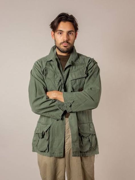 Army Trousers Outfits, Trousers Outfit Men, Army Trousers, Combat Jacket, Mens Military Jacket, Foreign Legion, Jungle Tropical, Canvas Belt, Army Fashion