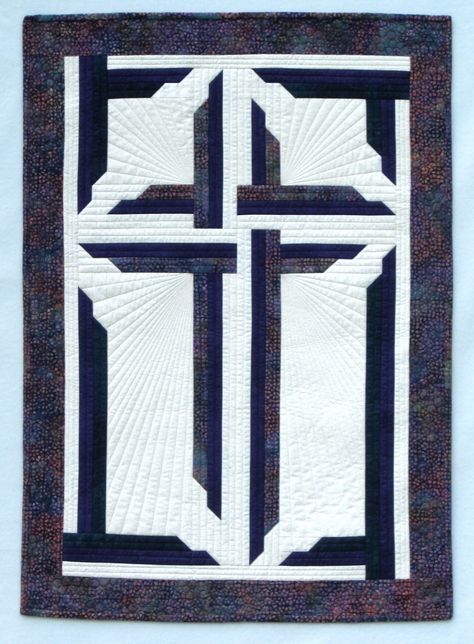 Wondrous Cross quilted wall hanging pattern by In The Doghouse Designs Quilted Wall Hangings Patterns, Stained Glass Quilt, Cross Quilt, Quilted Wall Hanging, Prayer For Peace, Quilt Block Patterns Free, Church Banners, Log Cabin Quilts, Quilt Block Pattern