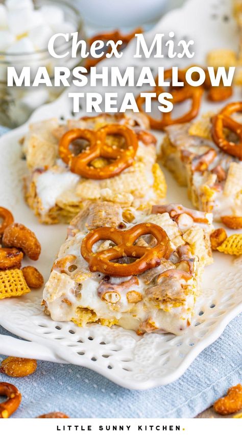 Chex Mix Ingredients, Marshmallow Treats Recipe, Cereal Treat Recipes, Sweet Chex, Salty Desserts, Chex Cereal, Chex Mix Recipes, Marshmallow Treats, Cereal Treats