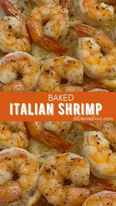 BAKED ITALIAN SHRIMP Shrimp With Lemon And Italian Seasoning, Shrimp Recipes Italian, Baked Italian Shrimp, Bake Food Recipes, Healthy Italian Food, Shrimp Dishes Recipes, Shrimp Dinner Ideas, Appetizers Shrimp, Healthy Shrimp Recipes