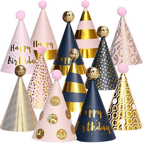 Amazon.com: Birthday Party Hats - Fun Celebration Kit of 12 Gold Happy Birthday Cone Party Hats for Kids Birthday Party - Birthday Party Supplies and Decorations : Toys & Games Girls Birthday Party Decorations, Crown Party, Birthday Photo Props, Fun Birthday Party, Birthday Party Hats, Paper Hat, Happy Birthday Parties, Birthday Hat, Party Paper