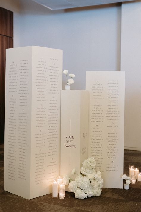 This seating chart was perfect in the space that we had available at the Country Music Hall of Fame! Circled with florals and candles to create a wow moment for the guests! Column Seating, Ink Calligraphy, Country Music Hall Of Fame, Wedding Entrance Decor, Ceremony Seating, Chalkboard Wedding, Wedding Prep, Music Hall, Wedding Mood Board