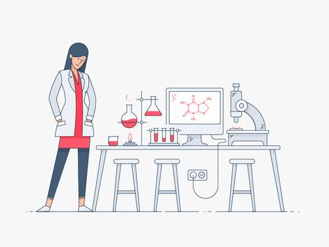 by Egor Kosten Chemistry Lab Illustration, Chemistry Gif, Scientist Illustration, Science Animation, Science Gif, Lab Illustration, Scientist Cartoon, Pink And Gold Wallpaper, Chemistry Art