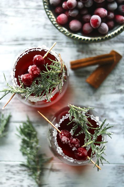 Winter Solstice Cocktail with Rosemary & Cranberry - Moody Moons Sugared Rosemary, Winter Solstice Party, Yule Celebration, Alcohol Free Wine, Winter Solstice Celebration, Solstice Party, Kitchen Witch Recipes, Happy Winter Solstice, Rosemary Simple Syrup