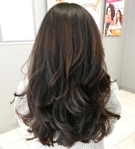 Thick Layered Black And Brown Cut For Long Hair Brown Hair With Foils Natural, Stylish Layered Haircuts, Medium Layered Haircuts For Thick Hair, Brown Layered Hair, Trendy Layered Hairstyles, Choppy Haircuts, Long Layered Haircuts, Medium Long Hair, Layered Haircut