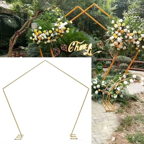 CNCEST 99" Gold Pentagon Metal Wreath Arch Backdrop Stand Wedding Party Flower Decor| Wayfair Pentagon Wedding Arch, Head Table Backdrop, Arch Backdrop Stand, Background Stand, Flower Shelf, Vows Wedding, Ballon Party, Wedding Party Flowers, Floral Balloons