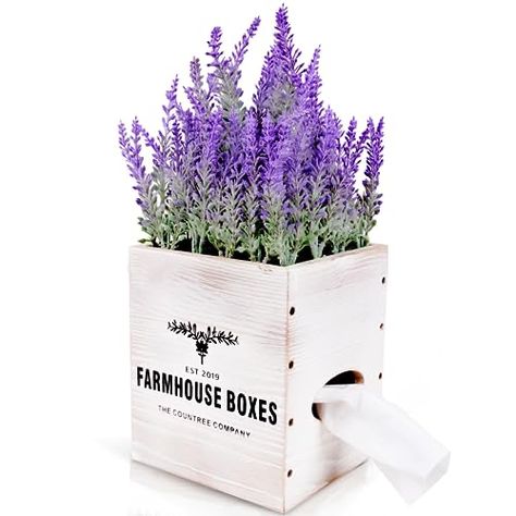 Lavender Potted Plant, Lavender Arrangement, Rustic Farmhouse Bathroom Decor, Potted Lavender, Old Wood Texture, Rustic Farmhouse Bathroom, Kleenex Box Cover, Paper Stand, Rustic Bathroom Decor