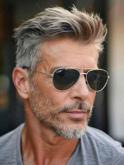 Gray Haircut Men, Men Gray Hair, Mens Short Hair, Gray Hair Men, Hairstyles For Grey Hair, Outdoor Background, Older Men Haircuts, Beckham Hair, Mid Fade Haircut