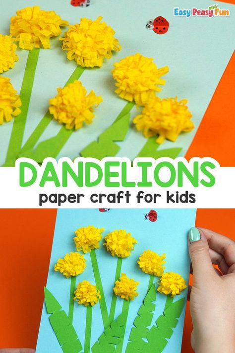 Paper Dandelions Craft for Kids Dandelion Art Preschool, Easy Flower Crafts Preschool, Paper Dandelion, Plates Crafts, Flower Crafts Preschool, Spring Arts And Crafts, Spring Flower Crafts, Art Preschool, Toddler Themes