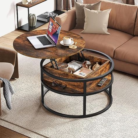 Amazon.com: YITAHOME Round Lift Top Coffee Table, Coffee Tables with Living Room with Hidden Storage Compartment, Coffee Table with Storage for Home Office,Circle Center Tables Living Room,Rustic Brown : Home & Kitchen Coffee Table With Hidden Storage, Circle Coffee Tables, Round Center Table, Center Table Living Room, Lift Coffee Table, Industrial Wood, Coffee Table Farmhouse, Lift Top Coffee Table, Inspire Me Home Decor