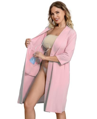 Post Surgery Pajama Mastectomy Robe Women with 4 Internal Drain Pockets 3/4 Sleeves Big Tall Night Gowns Dress Shirts Mastectomy Clothing, Night Gown Dress, Robe Women, Breast Reconstruction, Night Gowns, Cotton Polyester Fabric, Pajama Dress, Breast Lift, Post Op