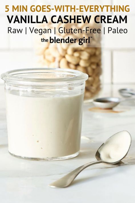 Vanilla Cashew Cream - The Blender Girl Vegan Cashew Cream, Raw Recipes, Vegan Sauces, Cashew Cream, Raw Food Diet, Vegan Christmas, Raw Vegan Recipes, Healthy Smoothie, Vegan Treats