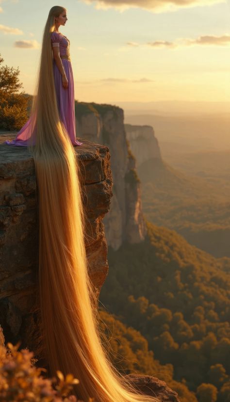 Perched on Avalon's cliffs, my Rapunzel cosplay felt almost enchanted as the wind wove through my hair. With Guinevere and Lancelot by my side, Merlin's whispers beckoned us into the timeless tales of Arthurian lore. Adventure awaits! Long Princess Hair, Guinevere And Lancelot, Tangled Rapunzel Hair, Tangled Fanart, Disney Faries, Long Hair Drawing, Rapunzel Cosplay, Long Hair Play, Extremely Long Hair