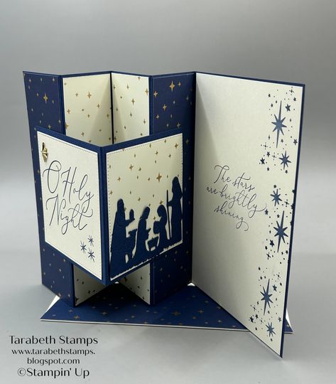 Nativity Christmas Cards, Folded Christmas Cards, Stampin Up Weihnachten, Christian Christmas Cards, Christmas History, Stamped Christmas Cards, Fancy Fold Card Tutorials, Christmas Card Ornaments, Religious Christmas Cards