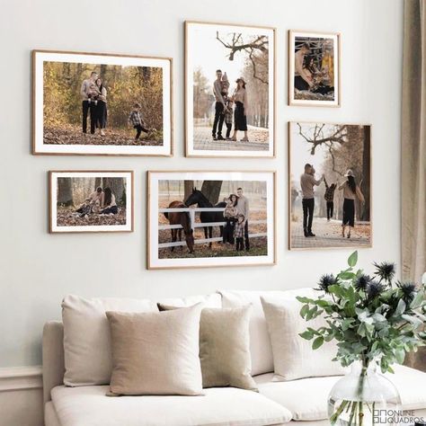 Gallery Wall Layout Living Room, Wedding Photo Wall Display, Wedding Picture Walls, Family Photos Wall Decor, Family Photo Gallery Wall, Picture Wall Living Room, Warm Color Palettes, Wedding Photo Walls, Family Pictures On Wall