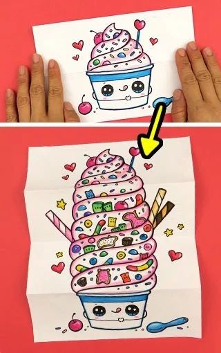 Cup of Yogurt Folding Surprise Card – Draw So Cute Cute And Fun Crafts, Cute Drawing Videos, Folding Surprise, Draw So Cute, Cupcake Drawing, Cute Drawing, Drawing Activities, Hand Crafts For Kids, Card Drawing