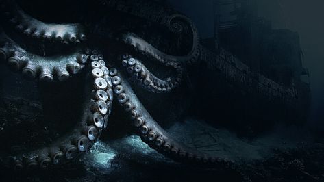 giant squid | slytherin common room aesthetic Slytherin Common Room Aesthetic, Sea Monsters Art, Common Room Aesthetic, Kraken Aesthetic, Museum Statues, Iron Islands, Slytherin Common Room, Monsters Art, Giant Squid