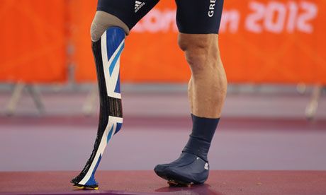 Pedal power .... Jody Cundy on the podium with his customised prosthetic leg. Photograph: Bryn Lennon/Getty Images Orthotics And Prosthetics, Oscar Pistorius, Prosthetic Leg, On Running, Science Fair, Futuristic Design, 200m, Design Help, To Win